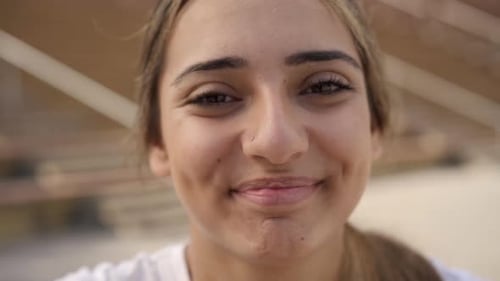 Smiling Woman Laughing Outdoors Close Up