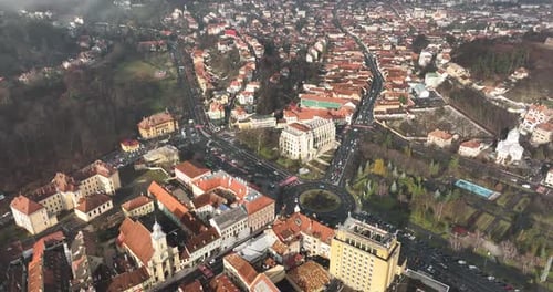 Aerial Drone View of Brasov in Carpathians