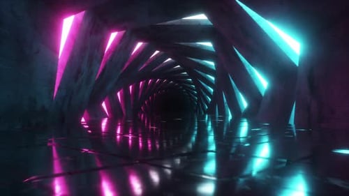 Futuristic Geometric Tunnel Animation with Glowing Neon Lights