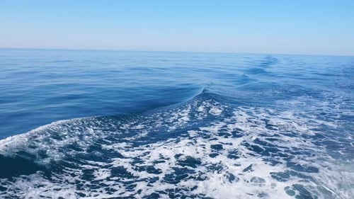 Blue Pacific Ocean Ship Bow Wave Wake.