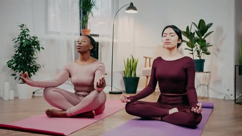 Women Meditating in Lotus Pose at Home