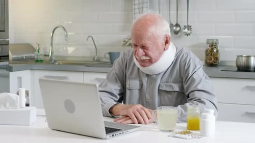 Sick Old Man Having Online Talk