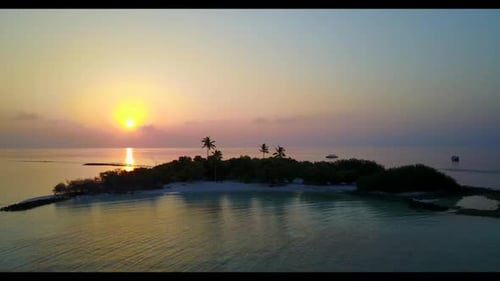 Aerial flying over scenery of marine sea view beach wildlife by blue sea with bright sand background