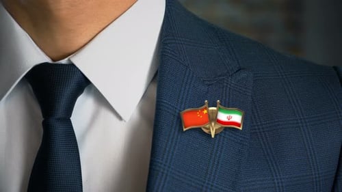 Suit with China and Iran Flag Lapel Pin