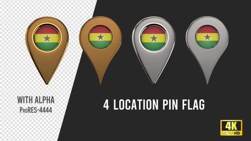 3D Ghana Flag Location Pins Map Markers Pack Animation