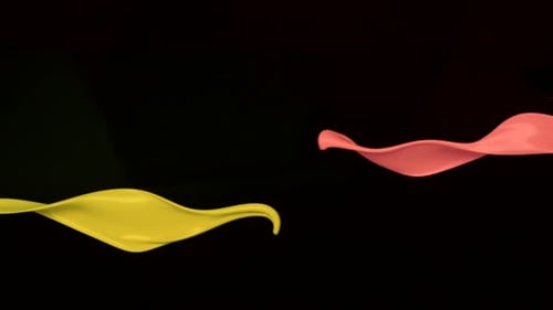 Abstract Yellow and Pink Paint Streams on Black