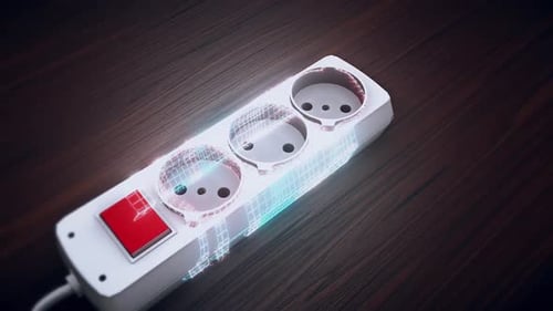 Futuristic Digital Scan of Power Strip with Glowing Data Effects