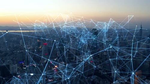 smart Connected city skyline. Futuristic network concept, city Technology.