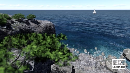 Flying Above Sea From Rocky Coast