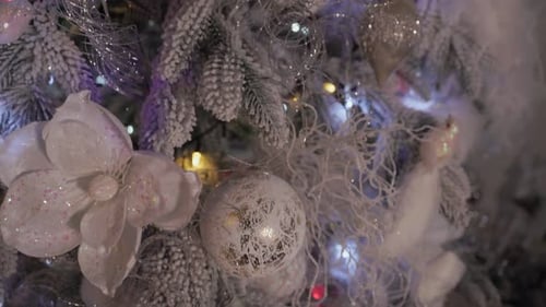 Decorated Christmas Tree with Baubles and Fairy Lights