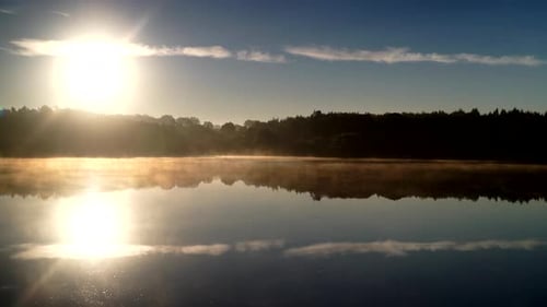Morning Fog over Lake in Portugal. Timelapse