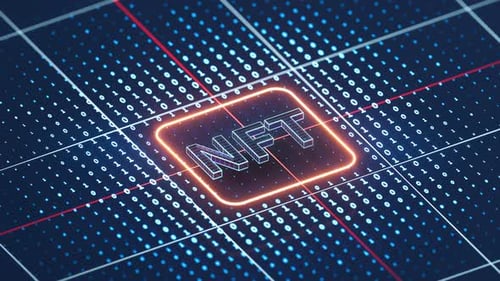 Digital NFT Technology Text Reveal on Binary Data Grid