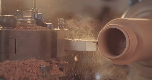 Wood Lathe Shaping Rotating Wood Piece