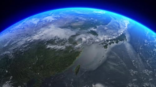 Animated View of Rotating Earth from Space with Blue Atmosphere