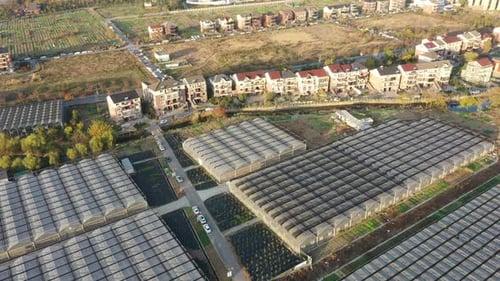 Aerial View of Farmland and Suburban Neighborhood