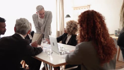 Multiracial Business People Working Together Inside Modern Bank Office