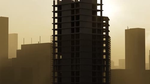 Vista altísima en alta construcción. Edificio. Ciudad moderna. Rascacielos. 4K HD