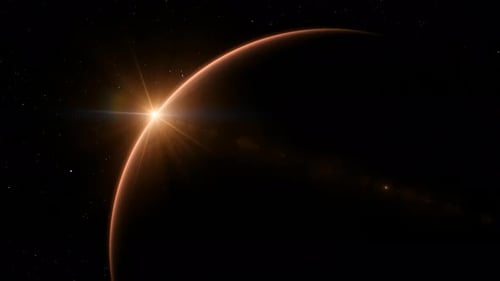 Animated Red Planet Rising in Deep Space