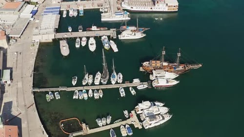Drone Flying Over the Marina in the Mediterranean Sea