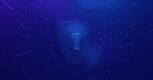 Shield data on abstract tech background. Protection data connection.