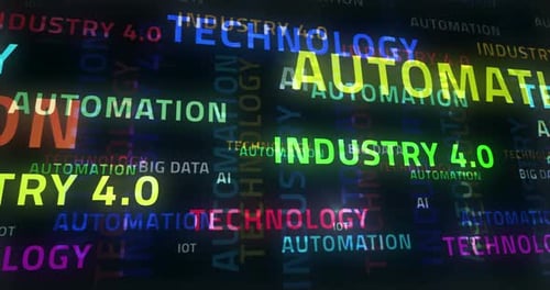 Industry 4.0 technology and automation text loop abstract concept