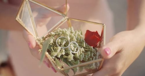 Wedding Rings in Jewelry Box at Ceremony