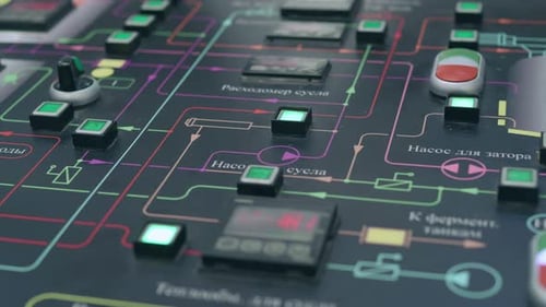 Industrial Control Panel with Illuminated Green Buttons