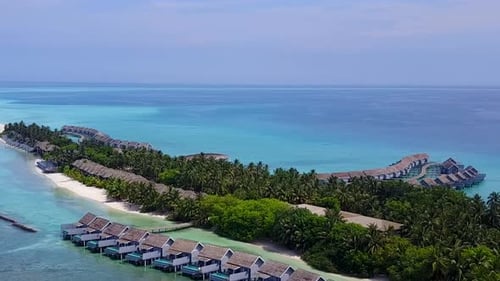 Aerial drone travel of tropical shore beach by water and sand background