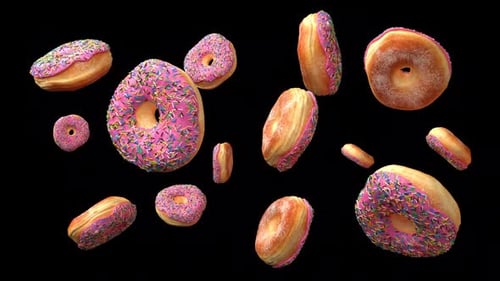 Rotating Pink Frosted Donuts with Sprinkles Loop