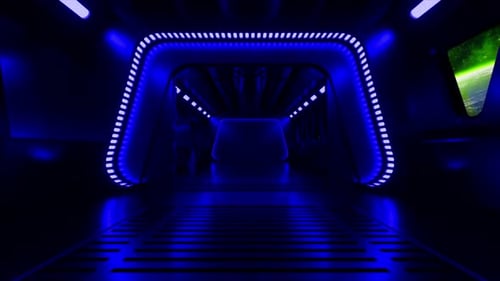 Scifi Tunnel in Outer Space with Neon Light