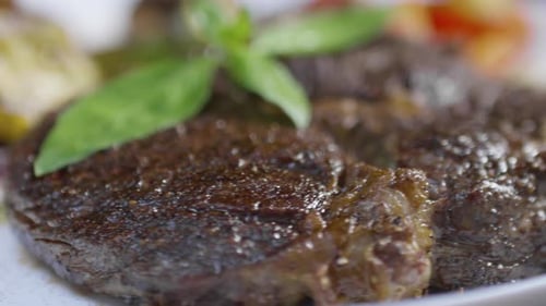 Close Up of Grilled Steak with Vegetables