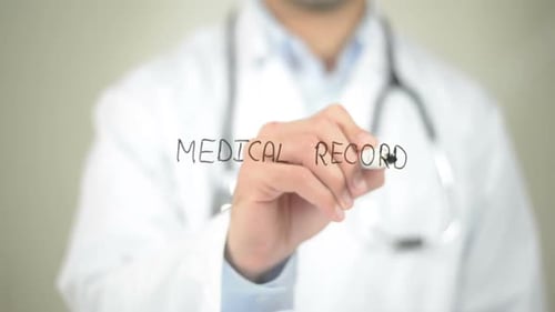 Medical Records, Doctor Writing on Transparent Screen