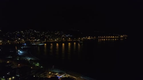 Aerial view of Alithini at night, Syros island, Greece.