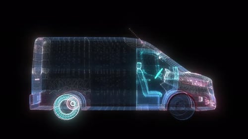 Futuristic Holographic Van 3D Wireframe Scan