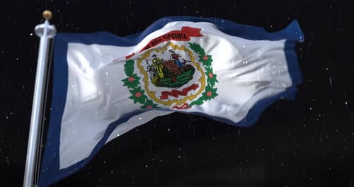 Realistic West Virginia State Flag Waving in Rain