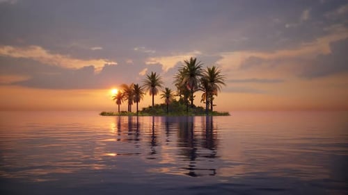 island in the middle of the sea. sunset