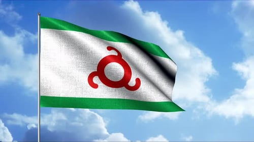 Waving Ingushetia Flag Against Blue Sky with Clouds