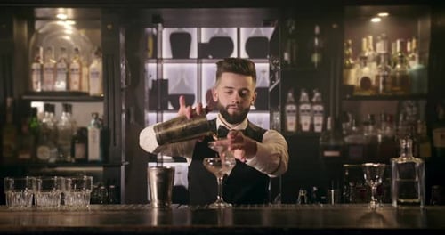 Bartender Making Cocktail in Upscale Bar Setting