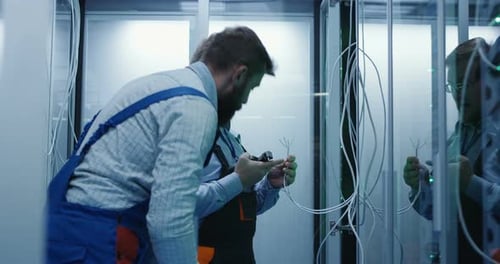 Two Men Working in a Data Center