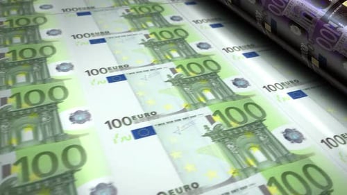 100 Euro Banknotes Printing Seamless Loop