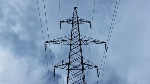 Electricity Pylon with Stormy Sky on the Background, Timelapse