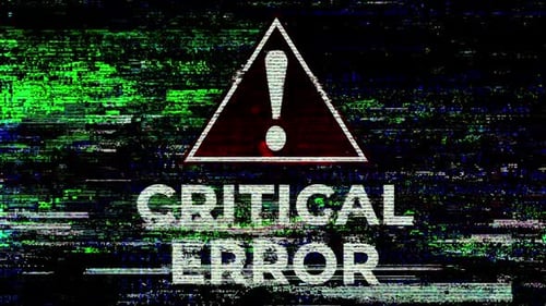 Critical Error Text Animation with Glitch Effect Warning Sign