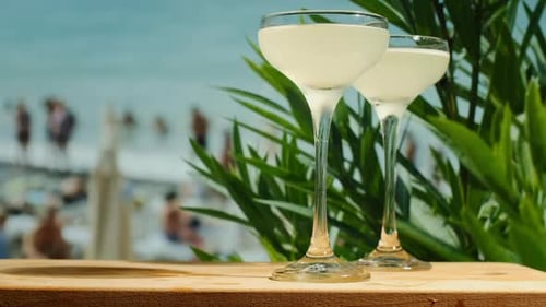 on Table Bar Sea on Background