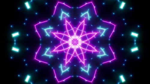 Neon Star Shape Light And Blue Glitter Background 4K Loop 02