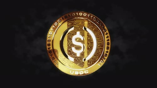 Golden USDC Cryptocurrency Coin Digital Technology Animation