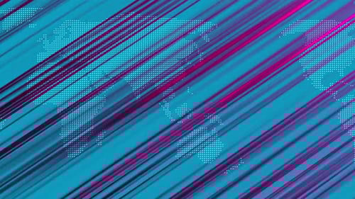 Futuristic Digital World Map with Abstract Moving Data Lines