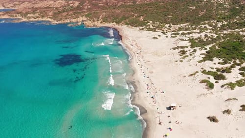 Aerial View of White Sand Beach in a Hot Summer Day