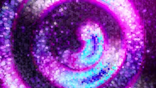 Abstract Swirl of Neon Pixels Moves Counterclockwise