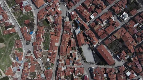 Aerial Birds Eye View of City with Red Roofs
