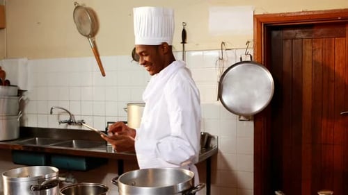 Chef using digital tablet